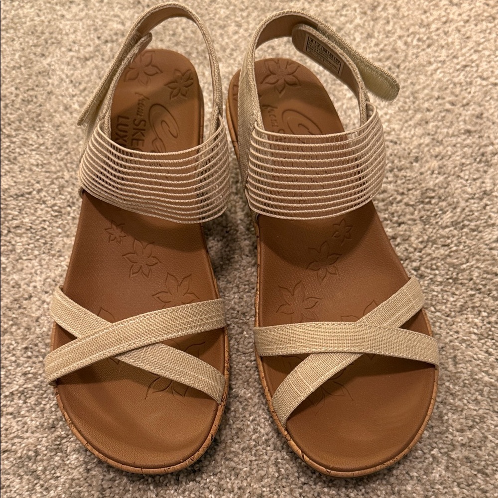 Skechers Women’s Neutral Beige Cross-Strap Comfort Sandals